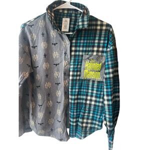 Haunted Mansion Disney button down plaid shirt blouse glow in dark small